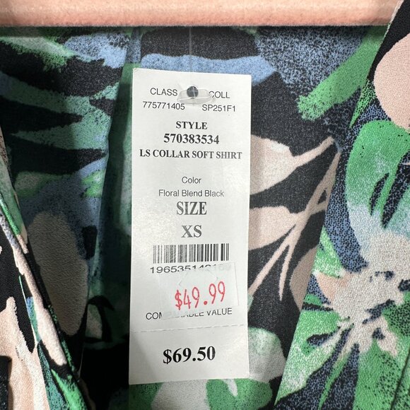 NWT White House Black Market Blouse XS Long Sleeve Blue Green Floral #WHBM2 - Picture 6 of 9